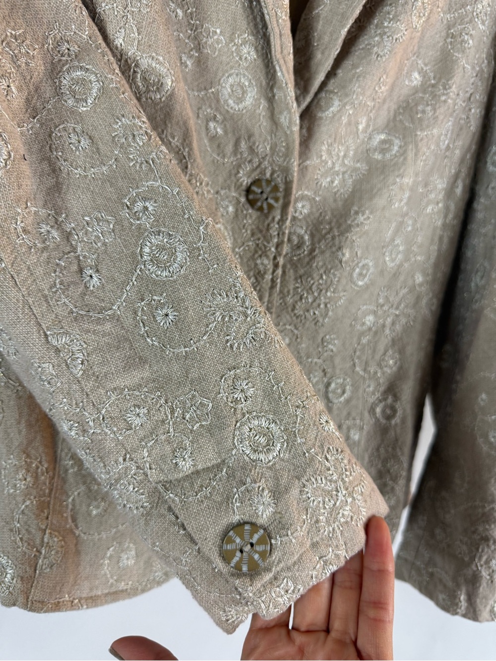 Boho Cottagecore Coldwater Creek Ivory LinenBlend Floral
Embroidered PM Jacket - Picture 9 of 14